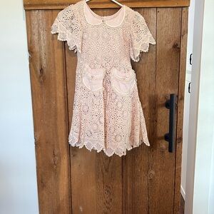 Dollcake Goodbye Dress Pink Flutter Sleeve Sundress with Peter Pan Collar